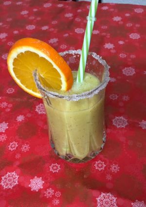 A picture of Orange, Kiwi, and Unsweetened Almond Milk Smoothie.