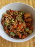 Arroz frito integral con camarones