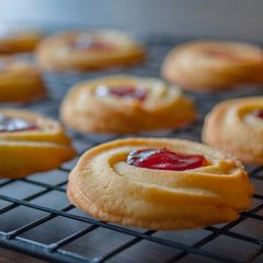 A picture of Strawberry Jam Butter Cookies (Spritz Cookies).