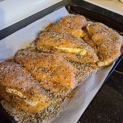 A picture of Everything bagle cream cheese chicken.