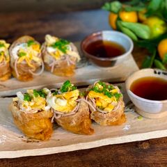 A picture of Soba Inari (Japanese Soba Noodle in Aburaage Pocket).