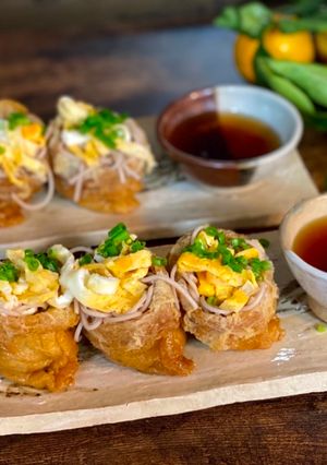 A picture of Soba Inari (Japanese Soba Noodle in Aburaage Pocket).