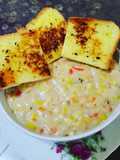 Creamy Chicken Corn Soup With Garlic Bread (Sup Krim Jagung)