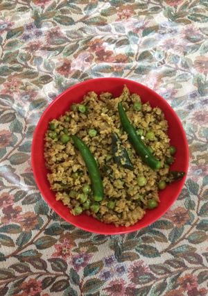 A picture of # soya granules with green peas keema.