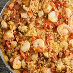 Prawn paella A picture of Prawn paella.