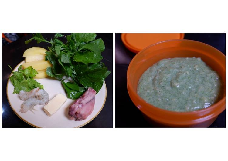 MPASI 7 Bulan. Kentang, oats, udang, tuna, bayam, keju