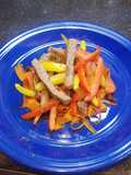 Pepper steak with "Coodles" aka carrot noodles