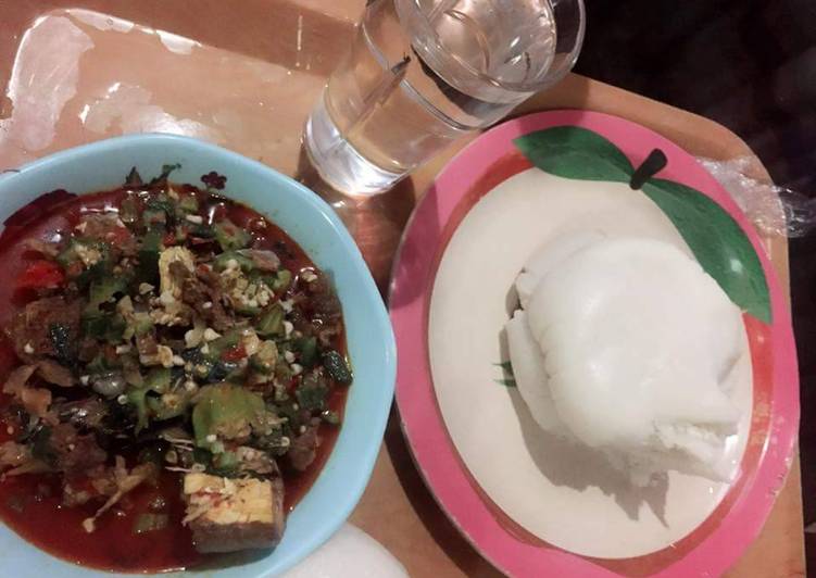 Okro soup with fresh cat fish