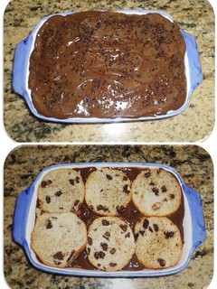 Una foto de Tarta fria de pudin de chocolate y panettone