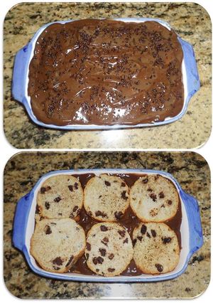 Una foto de Tarta fria de pudin de chocolate y panettone