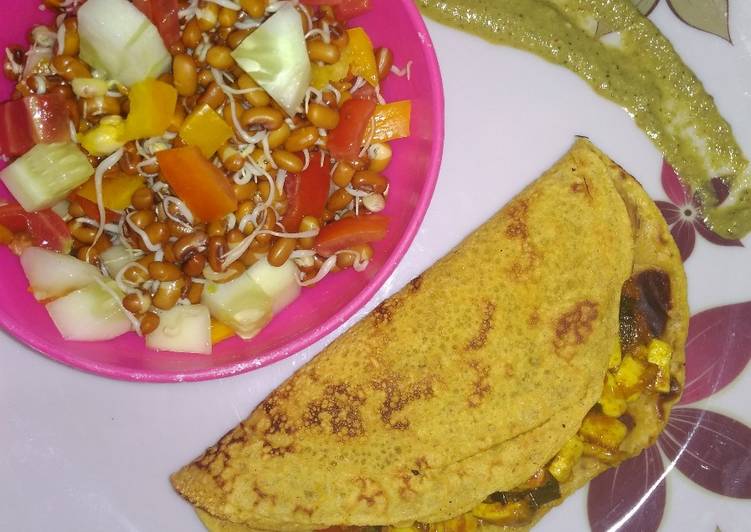 How to Prepare Super Quick Homemade Paneer stuffed pancake 🌮with sprouts chaat