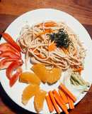 Espagueti con verduras salteadas
