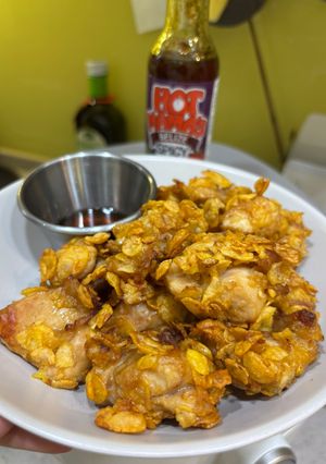 氣炸玉米片雞腿塊佐甜辣醬 的食譜成品照片