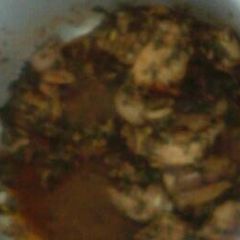 A picture of Chicken stew and spinach.