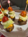 Cheeseburger bites on a stick