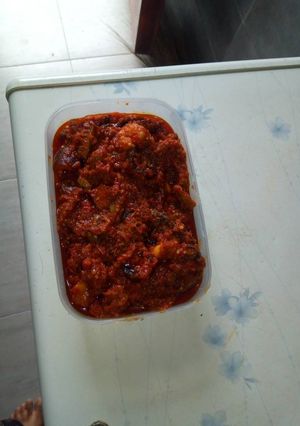 A picture of Fresh tomatoes stew with goat meat.