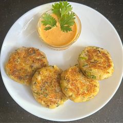 A picture of Sweet potato 🍠 & Lobia Cutlets With Red Bell pepper Sauce.