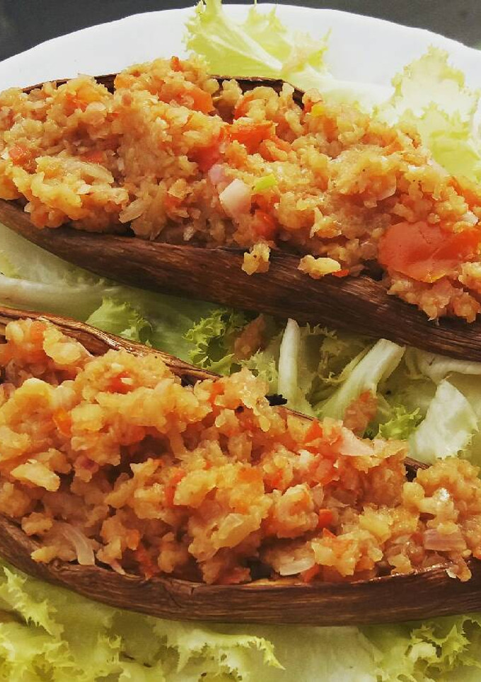 Una foto de Berenjenas rellenas veganas/vegetarianas