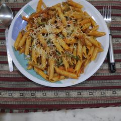 A picture of Red sauce pasta.