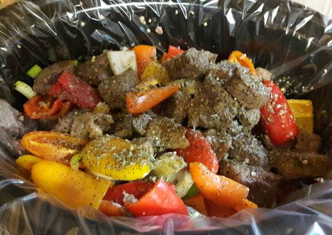 Recipe of Homemade Beef tips with onions and sweet peppers