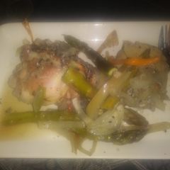 Chicken Thighs With Asparagus & Onions A picture of Chicken Thighs With Asparagus & Onions.