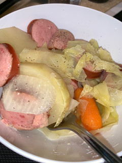 A picture of Slow Cooker cabbage, sausage, & potatoes.