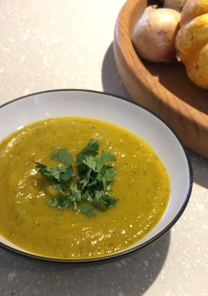 A picture of Squash & Sweet Potato Soup with Coriander.