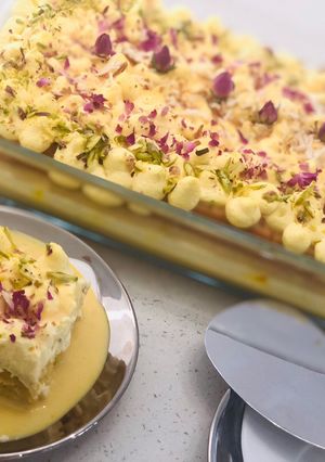A picture of Rasmalai Tres Leches Cake 🍰.