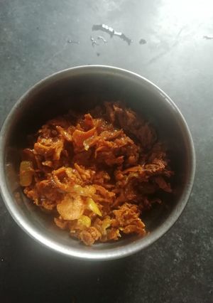 A picture of Karela shredded.