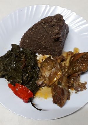 A picture of Kuku Kienyeji Stew, Brown Ugali with Zisaga #4weekschallenge#.