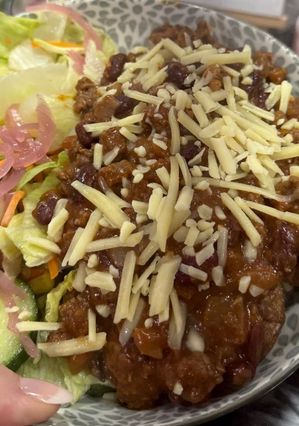 Foto de Carne picada com feijão e molho de tomate