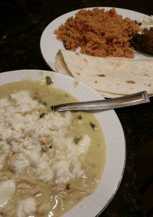 A picture of Brad's cream of chicken Verde soup.