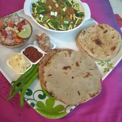 A picture of Baigan Bharta With Bajra no Rotla.