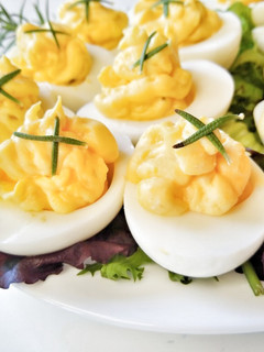A picture of Rosemary Cross-Top Deviled Eggs.