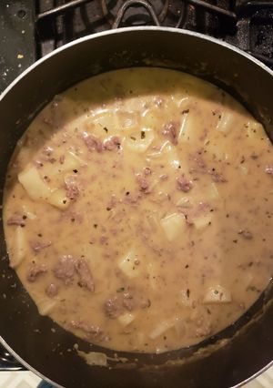A picture of Cheeseburger soup.