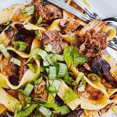 A picture of Braised Pork Ragù w/ Mushrooms & Tagliatelle.