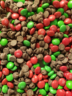A picture of Chocolate Chip Cookies- Christmas Style.