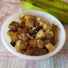 A picture of Vazhakkai poriyal/ Raw Banana stir fry.
