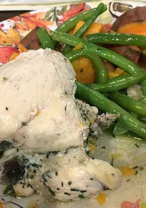 A picture of Golden Chicken and Autumn Vegetables.