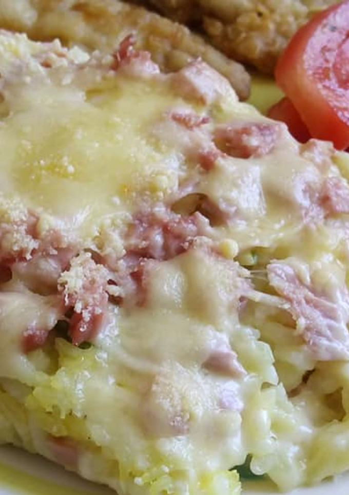 Una foto de Arroz al horno con crema, jamón y queso