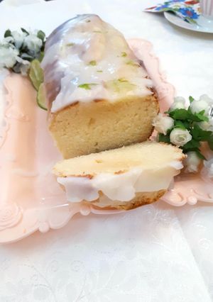 A picture of Pound cake with lemon glaze.