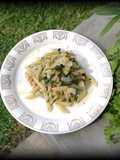 Pasta Pluma con Albaca Tocineta y Papa