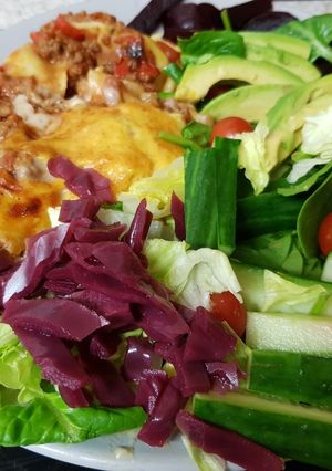 A picture of My Cheesey Lasagne & Salad 💛.