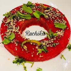 A picture of Beetroot Bunt Dhokla.