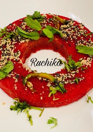 A picture of Beetroot Bunt Dhokla.
