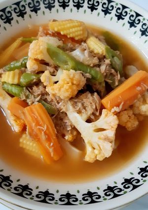 รูปของ "แกงส้มปลาทูน่าผักรวม"🐟🥦🥕🌽Sour Curry with Tuna&Mixed Veggies