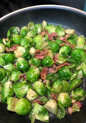 A picture of Fresh, sautéed Brussel Sprouts.