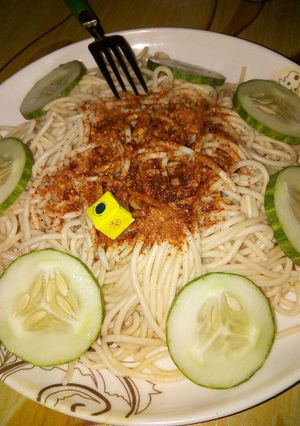 A picture of Spaghetti with mai da yaji.