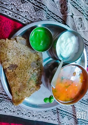 A picture of Fasting thali buck wheat(kuttu) flour chilla & potatoes curry.