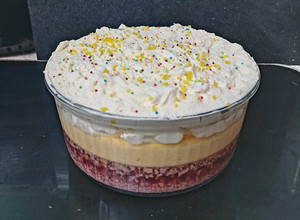 A picture of My Cherry flavoured flavoured Trifle with Brandy Whipped Cream🎅.